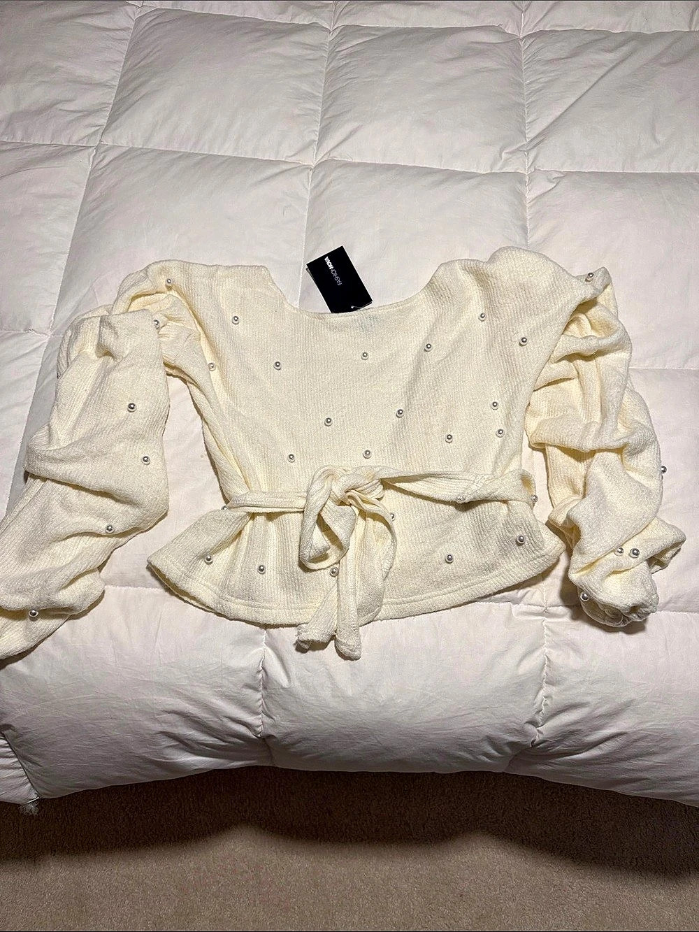 Fashion Nova Cream Embellished Tie-Waist Sweater  XL but it fit large and medium